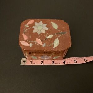 Vintage Carved Soapstone Trinket Box with Mother of Pearl or Shell Inlay